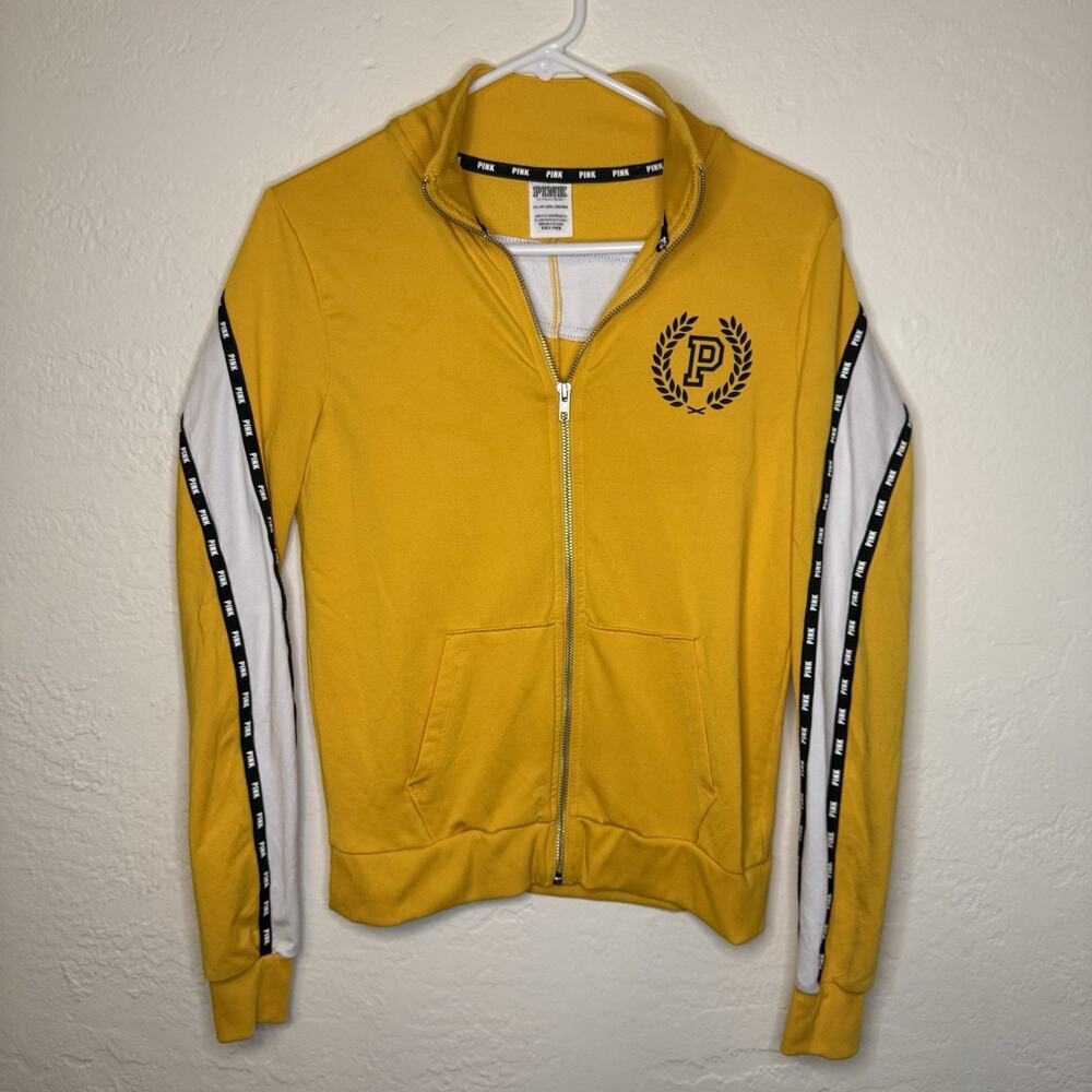 PINK Victorias Secret Sweatshirt XS Adult Yellow Full Zip Mock Neck Womens